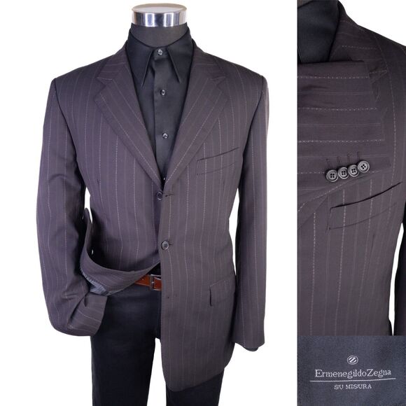 Ermenegildo Zegna Su Misura Sz 42r Three Button Stripped Sport Coat Suit Jacket